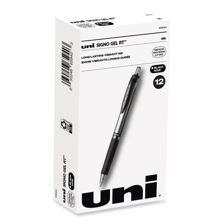 UNI-BALL Signo Retractable Gel Pen, 0.7mm, Black Ink, Blk/Metallic Barrel, PK12 65940